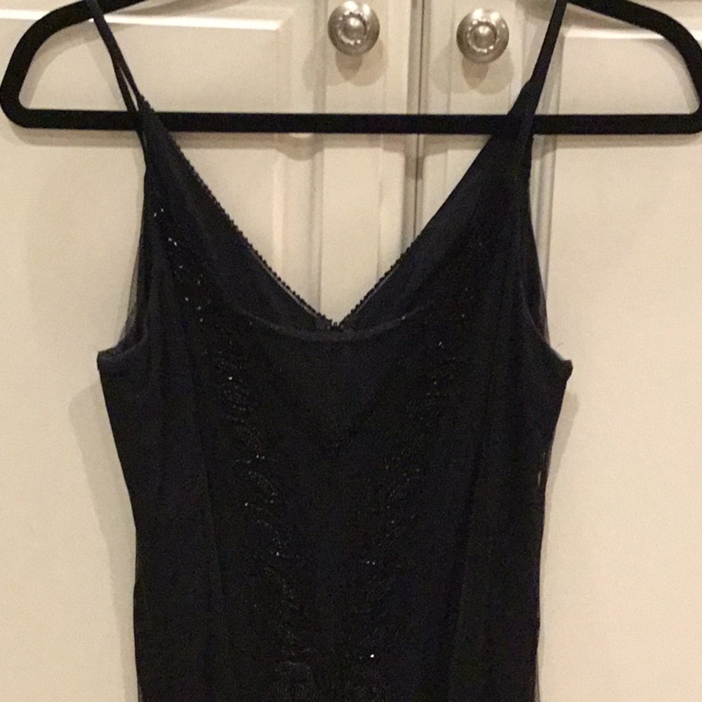 French Connection Black Dress w/ Mesh Overlay & Beaded Front